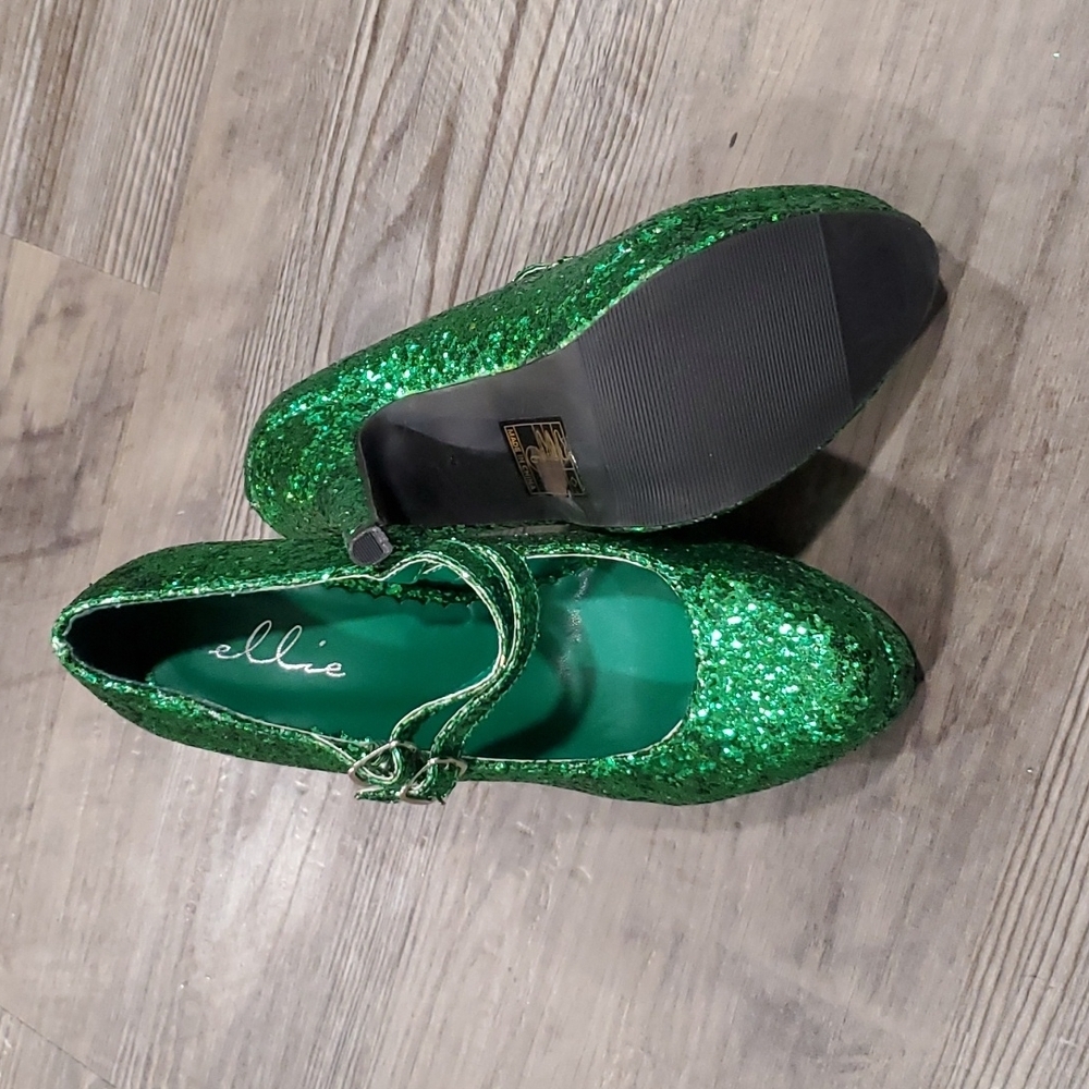 Ellie Doublen Strap High Heel Emereld Glittler Platforms Size 6 - Picture 5 of 7